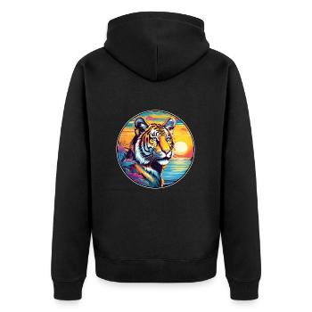 Liger Hybrid Löwe Tiger Katze Aquarell Cartoon Haustier - Unisex Premium Bio Zip Hoodie - Schwarz - Hinten - Nico (187cm)