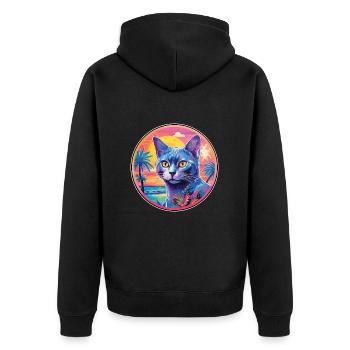 Race de chat bleu russe aquarelle dessin animé Kawaii - Veste à capuche bio Premium Unisexe - noir - Dos - Nico (187cm)