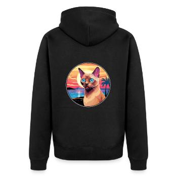 Europäische burmesische Katze Aquarell Cartoon Kawaii - Unisex Premium Bio Zip Hoodie - Schwarz - Hinten - Nico (187cm)