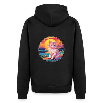 Munchkin Katze Rasse Aquarell Karikatur Kawaii Haustier - Unisex Premium Bio Zip Hoodie - Schwarz - Hinten - Nico (187cm)