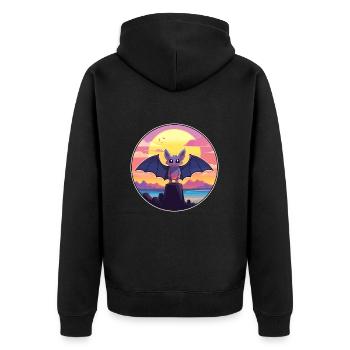 Fledermaus buntes Aquarell Cartoon Kawaii Tier - Unisex Premium Bio Zip Hoodie - Schwarz - Hinten - Nico (187cm)