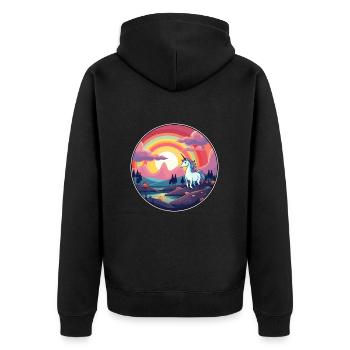 Einhorn Buntes Aquarell Cartoon Kawaii Tier - Unisex Premium Bio Zip Hoodie - Schwarz - Hinten - Nico (187cm)
