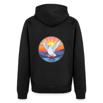 Taube buntes Aquarell Cartoon Kawaii Tier - Unisex Premium Bio Zip Hoodie - Schwarz - Hinten - Nico (187cm)