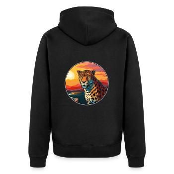 Leopard Colorful Watercolor Cartoon Kawaii Animal - Unisex Premium Organic Zip Hoodie - black - Back - Nico (187cm)