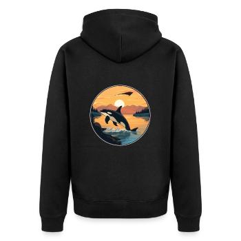 Orca Colorful Watercolor Cartoon Kawaii Animal - Unisex Premium Organic Zip Hoodie - black - Back - Nico (187cm)