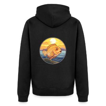 Flunder Fisch Buntes Aquarell Cartoon Kawaii - Unisex Premium Bio Zip Hoodie - Schwarz - Hinten - Nico (187cm)