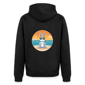 Hasen-Cartoon-Yoga-Strand-Sommer-Illustration - Unisex Premium Bio Zip Hoodie - Schwarz - Hinten - Nico (187cm)