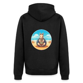 Gürteltier Karikatur Yoga Strand Sommer Illustration - Unisex Premium Bio Zip Hoodie - Schwarz - Hinten - Nico (187cm)
