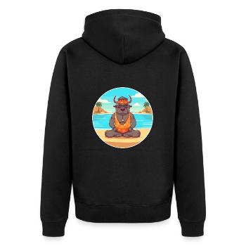 Bison Cartoon Yoga plage Illustration d’été - Veste à capuche bio Premium Unisexe - noir - Dos - Nico (187cm)