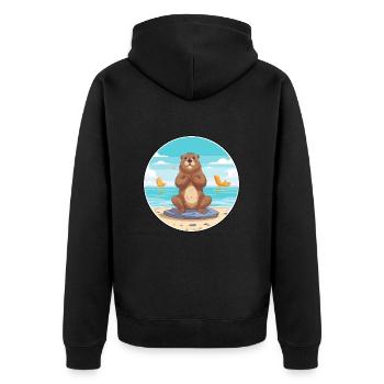 Biber-Karikatur Yoga Strand Sommer Illustration - Unisex Premium Bio Zip Hoodie - Schwarz - Hinten - Nico (187cm)