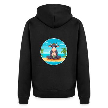 Kuh Cartoon Yoga Strand Sommer Illustration - Unisex Premium Bio Zip Hoodie - Schwarz - Hinten - Nico (187cm)