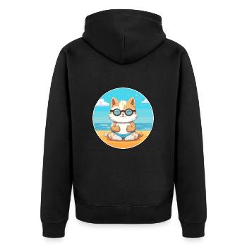 Kitten Cartoon Yoga Beach Summer Illustration - Unisex Premium Organic Zip Hoodie - black - Back - Nico (187cm)