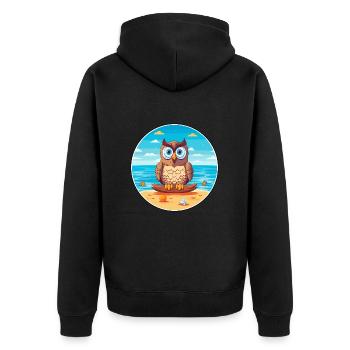 Eule Karikatur Yoga Strand Sommer Illustration - Unisex Premium Bio Zip Hoodie - Schwarz - Hinten - Nico (187cm)