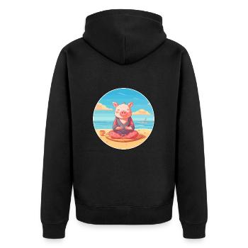 Cochon Cartoon Yoga Plage Illustration D’été - Veste à capuche bio Premium Unisexe - noir - Dos - Nico (187cm)