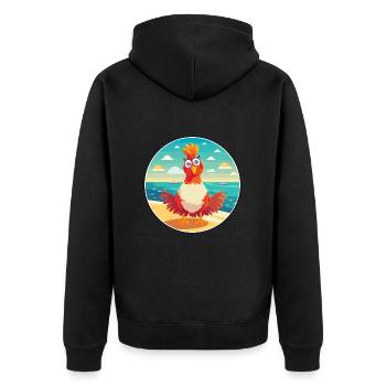 Rooster Cartoon Yoga Beach Summer Illustration - Unisex Premium Organic Zip Hoodie - black - Back - Nico (187cm)