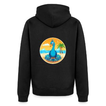 Pfau-Cartoon-Yoga-Strand-Sommer-Illustration - Unisex Premium Bio Zip Hoodie - Schwarz - Hinten - Nico (187cm)