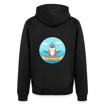 Hai-Cartoon-Yoga-Strand-Sommer-Illustration - Unisex Premium Bio Zip Hoodie - Schwarz - Hinten - Nico (187cm)