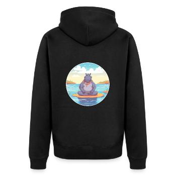 Hippo Cartoon Yoga Beach Summer Illustration - Unisex Premium Organic Zip Hoodie - black - Back - Nico (187cm)