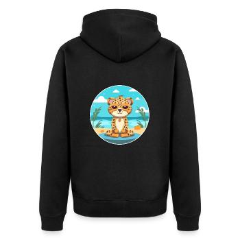 Leopard Cartoon Yoga Strand Sommer Illustration - Unisex Premium Bio Zip Hoodie - Schwarz - Hinten - Nico (187cm)