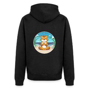 Tiger Cartoon Yoga Strand Sommer Illustration - Unisex Premium Bio Zip Hoodie - Schwarz - Hinten - Nico (187cm)