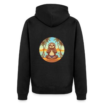 Sloth Cartoon Yoga Beach Summer Illustration - Unisex Premium Organic Zip Hoodie - black - Back - Nico (187cm)