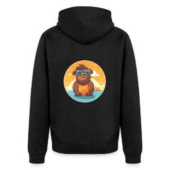 Bison drôle de dessin animé kawaii plage illustration - Veste à capuche bio Premium Unisexe - noir - Dos - Nico (187cm)