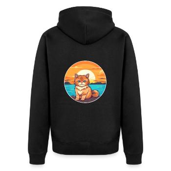 Katze lustige Karikatur Kawaii Strand Illustration - Unisex Premium Bio Zip Hoodie - Schwarz - Hinten - Nico (187cm)