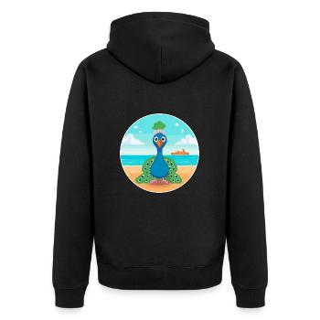Pfau-Cartoon-Yoga-Strand-Sommer-Illustration - Unisex Premium Bio Zip Hoodie - Schwarz - Hinten - Nico (187cm)