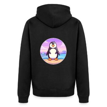 Penguin Cartoon Yoga Beach Summer Illustration - Unisex Premium Organic Zip Hoodie - black - Back - Nico (187cm)
