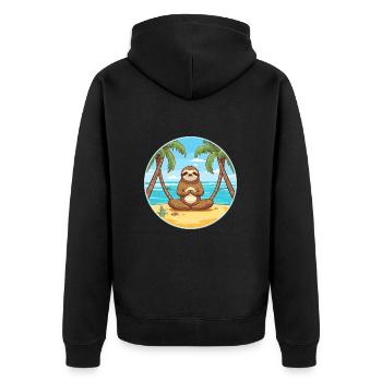 Faultier Karikatur Yoga Strand Sommer Illustration - Unisex Premium Bio Zip Hoodie - Schwarz - Hinten - Nico (187cm)