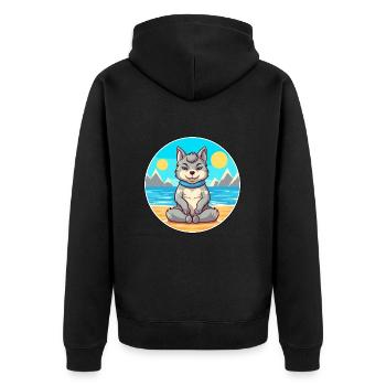 Wolf Cartoon Yoga Beach Summer Illustration - Unisex Premium Organic Zip Hoodie - black - Back - Nico (187cm)