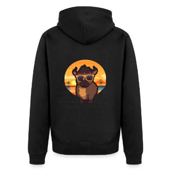Buffalo Lustige Karikatur Kawaii Strand Illustration - Unisex Premium Bio Zip Hoodie - Schwarz - Hinten - Nico (187cm)