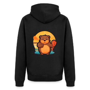 Beaver Funny Cartoon Kawaii Beach Illustration - Unisex Premium Organic Zip Hoodie - black - Back - Nico (187cm)