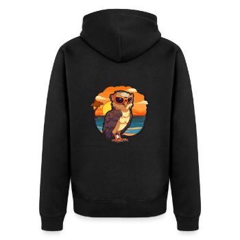 Hawk Lustige Karikatur Kawaii Strand Illustration - Unisex Premium Bio Zip Hoodie - Schwarz - Hinten - Nico (187cm)