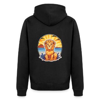 Lion Drôle Dessin Animé Kawaii Plage Illustration - Veste à capuche bio Premium Unisexe - noir - Dos - Nico (187cm)
