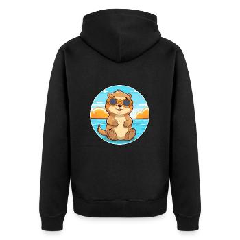 Otter Lustige Karikatur Kawaii Strand Illustration - Unisex Premium Bio Zip Hoodie - Schwarz - Hinten - Nico (187cm)