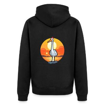 Crane Funny Cartoon Kawaii Beach Illustration - Unisex Premium Organic Zip Hoodie - black - Back - Nico (187cm)