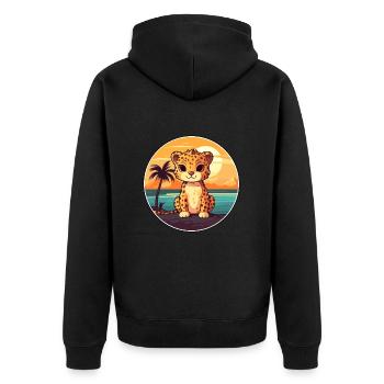Jaguar Lustige Karikatur Kawaii Strand Illustration - Unisex Premium Bio Zip Hoodie - Schwarz - Hinten - Nico (187cm)