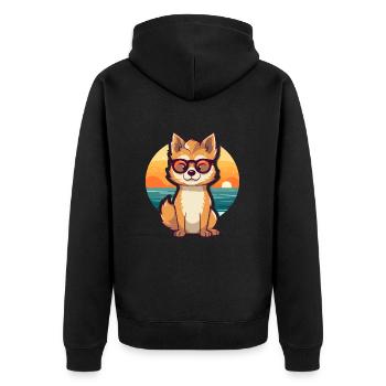 Wolf Funny Cartoon Kawaii Beach Illustration - Unisex Premium Organic Zip Hoodie - black - Back - Nico (187cm)