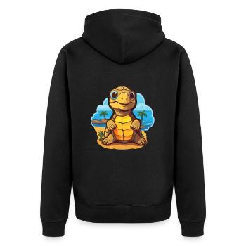 Tortue de mer drôle dessin animé kawaii plage illustration - Veste à capuche bio Premium Unisexe - noir - Dos - Nico (187cm)