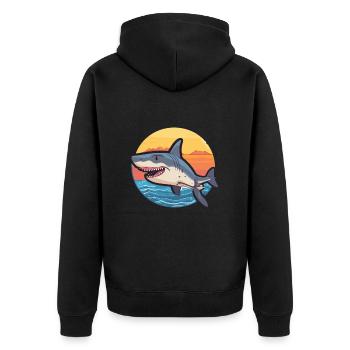 Requin drôle de dessin animé kawaii plage illustration - Veste à capuche bio Premium Unisexe - noir - Dos - Nico (187cm)