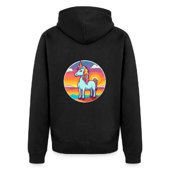 Einhorn Lustige Karikatur Kawaii Strand Illustration - Unisex Premium Bio Zip Hoodie - Schwarz - Hinten - Nico (187cm)