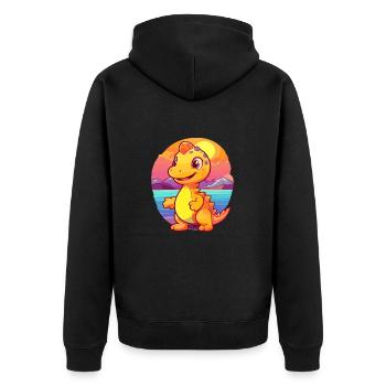 Dinosaurier-lustige Cartoon-Kawaii-Strand-Illustration - Unisex Premium Bio Zip Hoodie - Schwarz - Hinten - Nico (187cm)