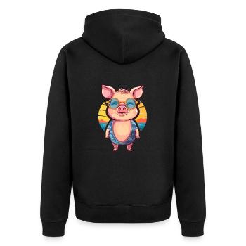 Cochon drôle dessin animé Kawaii plage Illustration - Veste à capuche bio Premium Unisexe - noir - Dos - Nico (187cm)