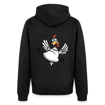 Crazy Chicken, Chicken Fan, Funny Chicken Cartoon - Unisex Premium Organic Zip Hoodie - black - Back - Nico (187cm)