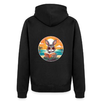 Hase Niedlich Lustige Karikatur Kawaii Buch Strand - Unisex Premium Bio Zip Hoodie - Schwarz - Hinten - Nico (187cm)