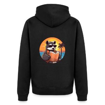 Dachs niedlicher lustiger Cartoon Kawaii Buchstrand - Unisex Premium Bio Zip Hoodie - Schwarz - Hinten - Nico (187cm)