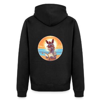 Esel Niedliche Lustige Karikatur Kawaii Buch Strand - Unisex Premium Bio Zip Hoodie - Schwarz - Hinten - Nico (187cm)