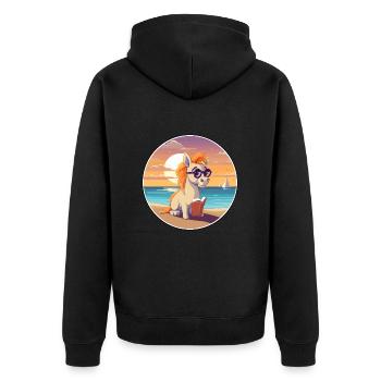 Pferd Niedlich Lustige Karikatur Kawaii Buch Strand - Unisex Premium Bio Zip Hoodie - Schwarz - Hinten - Nico (187cm)