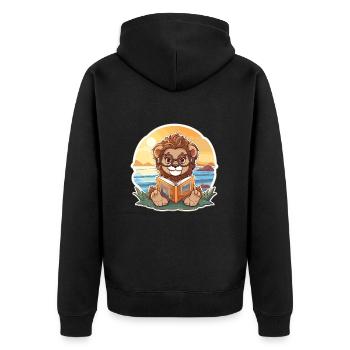 Löwe Niedliche Lustige Karikatur Kawaii Buch Strand - Unisex Premium Bio Zip Hoodie - Schwarz - Hinten - Nico (187cm)